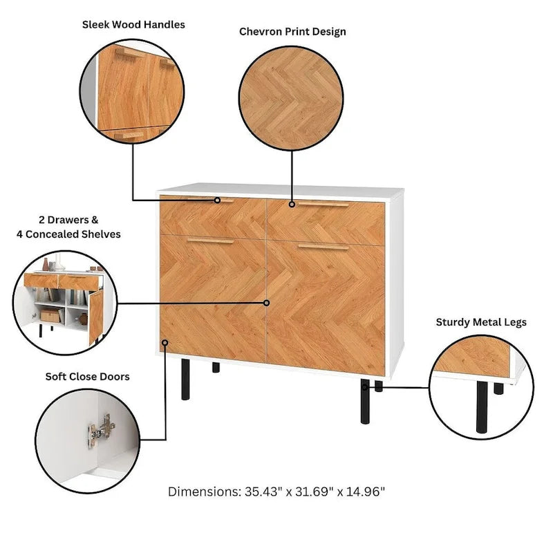 Herringbone Wooden Storage Sideboard Cabinet