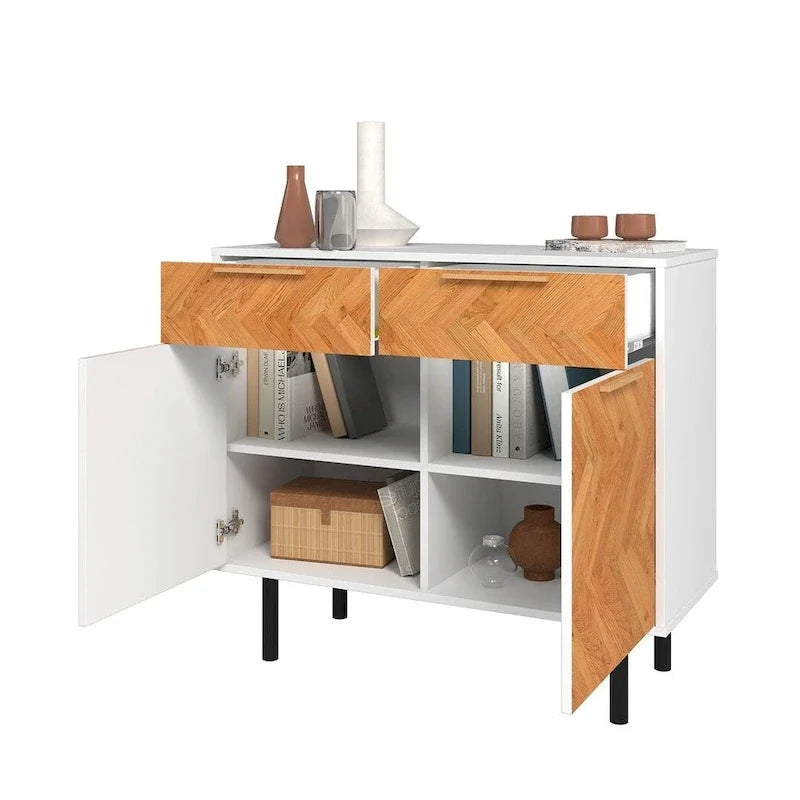 Herringbone Wooden Storage Sideboard Cabinet