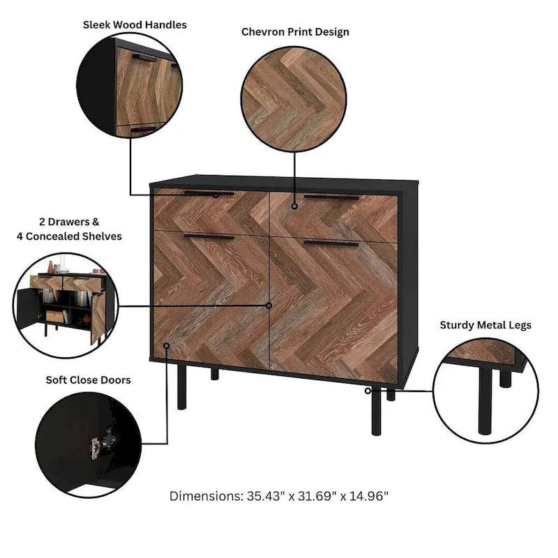 Herringbone Wooden Storage Sideboard Cabinet