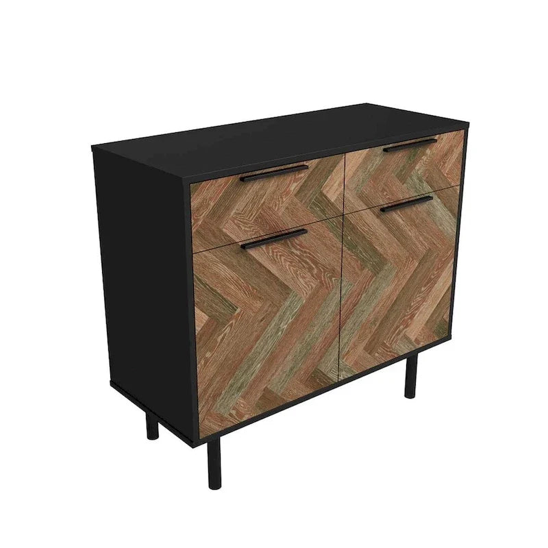 Herringbone Wooden Storage Sideboard Cabinet
