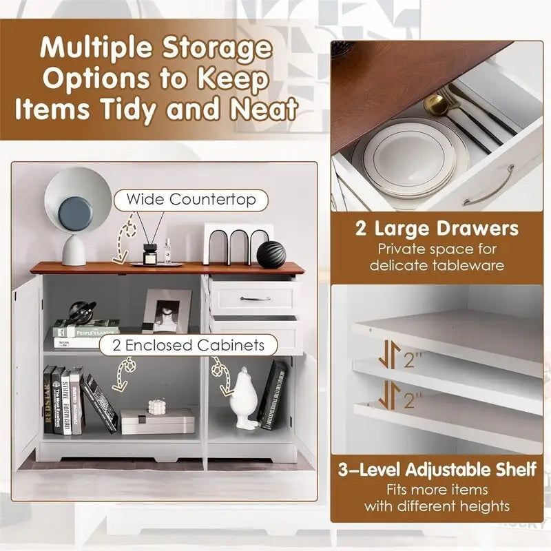 Kitchen Sideboard with Storage Cabinets & Drawers