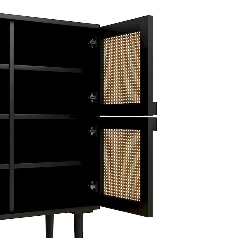 Modern Sideboard 4-Doors Rattan Mesh Storage Cabinet