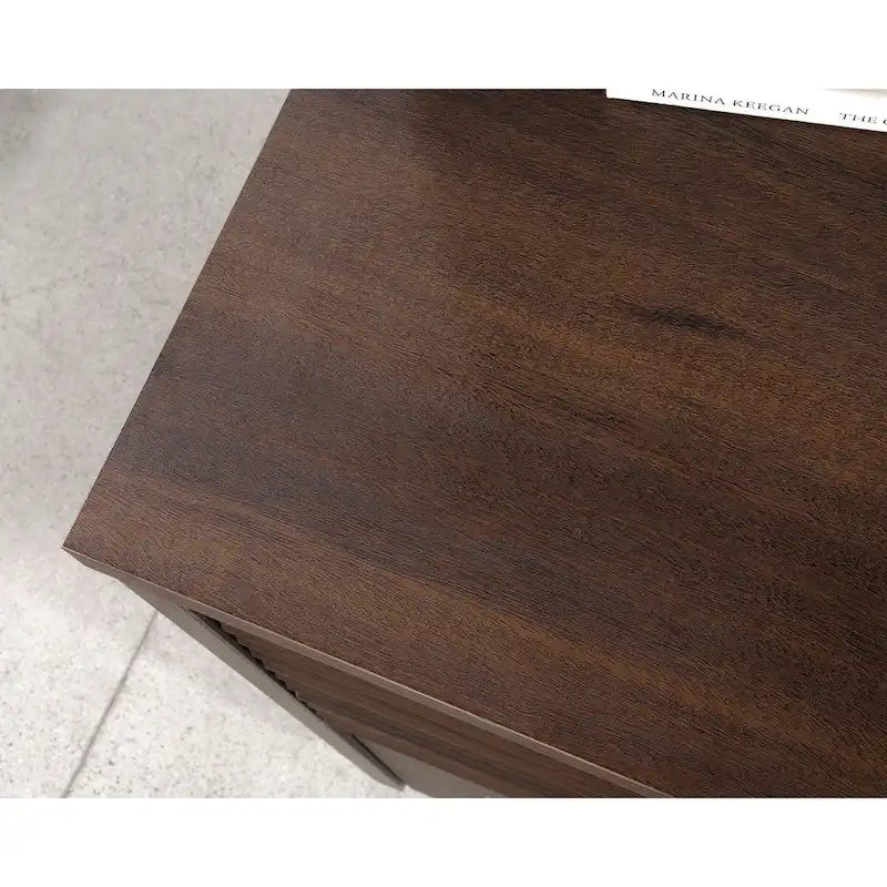 Slatted Wood Lateral File Cabinet with Lock for Home Office