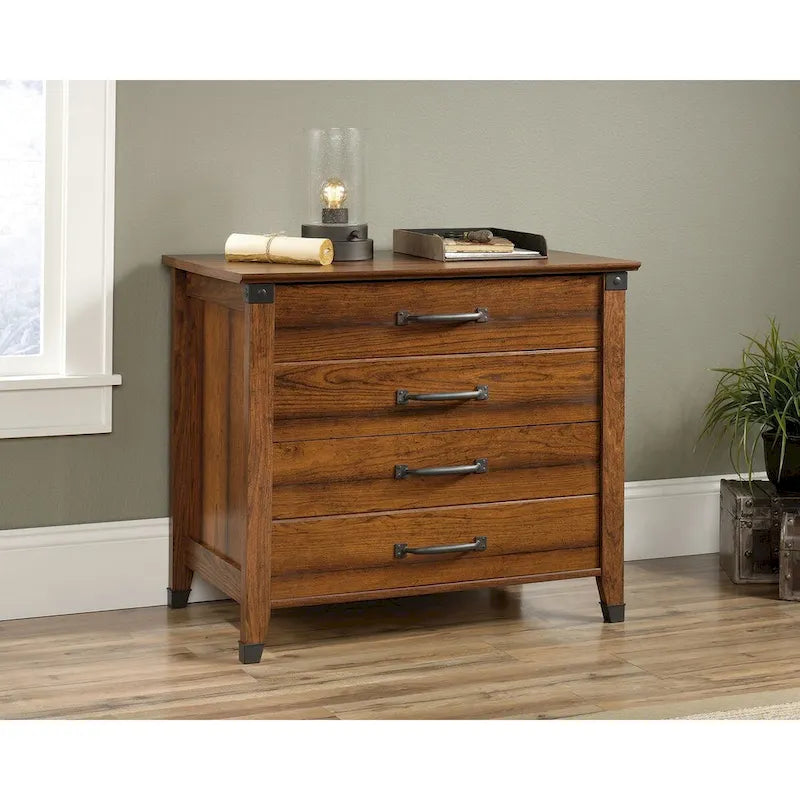 Rustic 4 Drawer Dresser, Wood Chest of Drawers, Lateral File Storage Cabinet