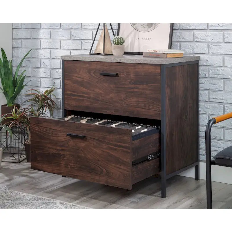 Industrial Wood Metal 2 Drawer Storage Cabinet