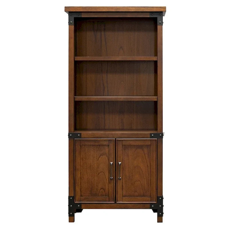 Rustic Bookcase With Doors, Office Shelving, Storage Cabinet, Brown