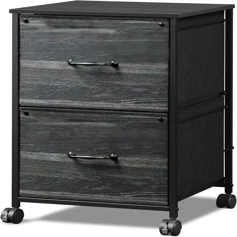 2-Drawer File Cabinet, Rolling Wood Storage Cabinet with Casters, Small Side Cabinet for Office Sofa Side