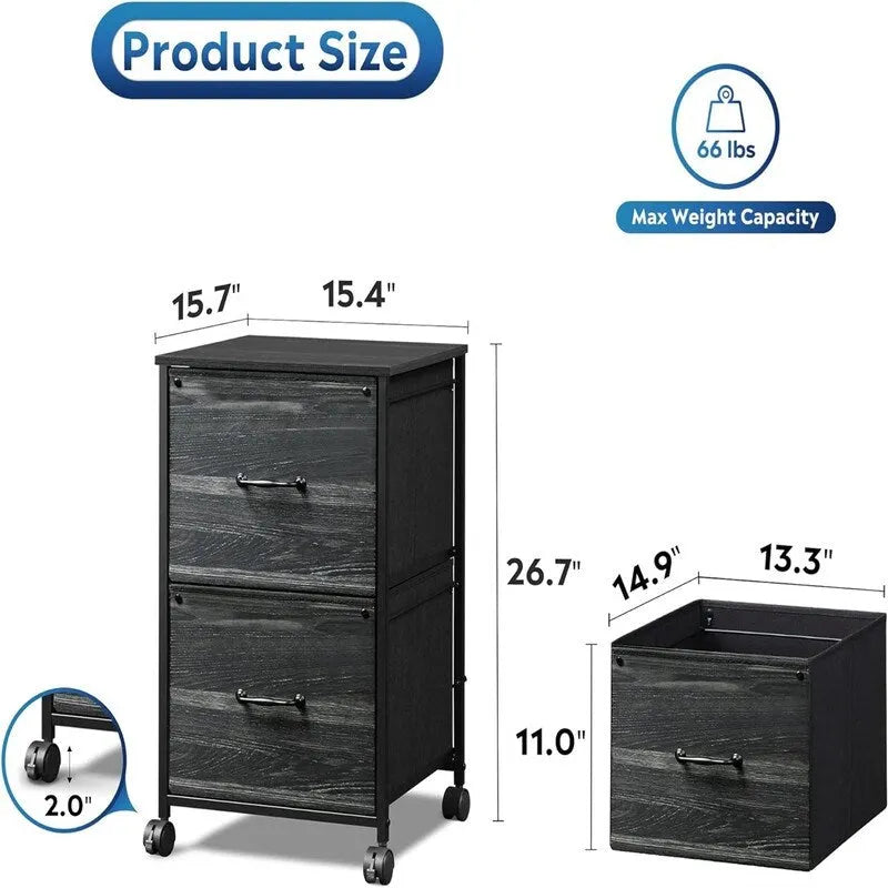 Archivador de 2 cajones, gabinete rodante de almacenamiento de madera con ruedas, gabinete auxiliar pequeño para colocar junto al sofá de la oficina