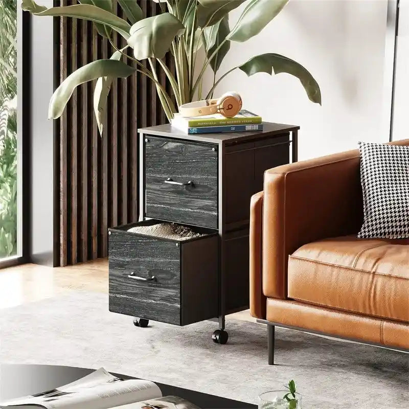 Archivador de 2 cajones, gabinete rodante de almacenamiento de madera con ruedas, gabinete auxiliar pequeño para colocar junto al sofá de la oficina