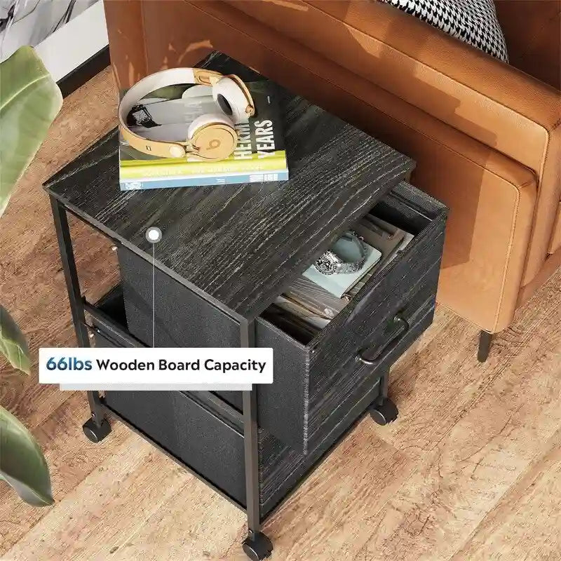2-Drawer File Cabinet, Rolling Wood Storage Cabinet with Casters, Small Side Cabinet for Office Sofa Side