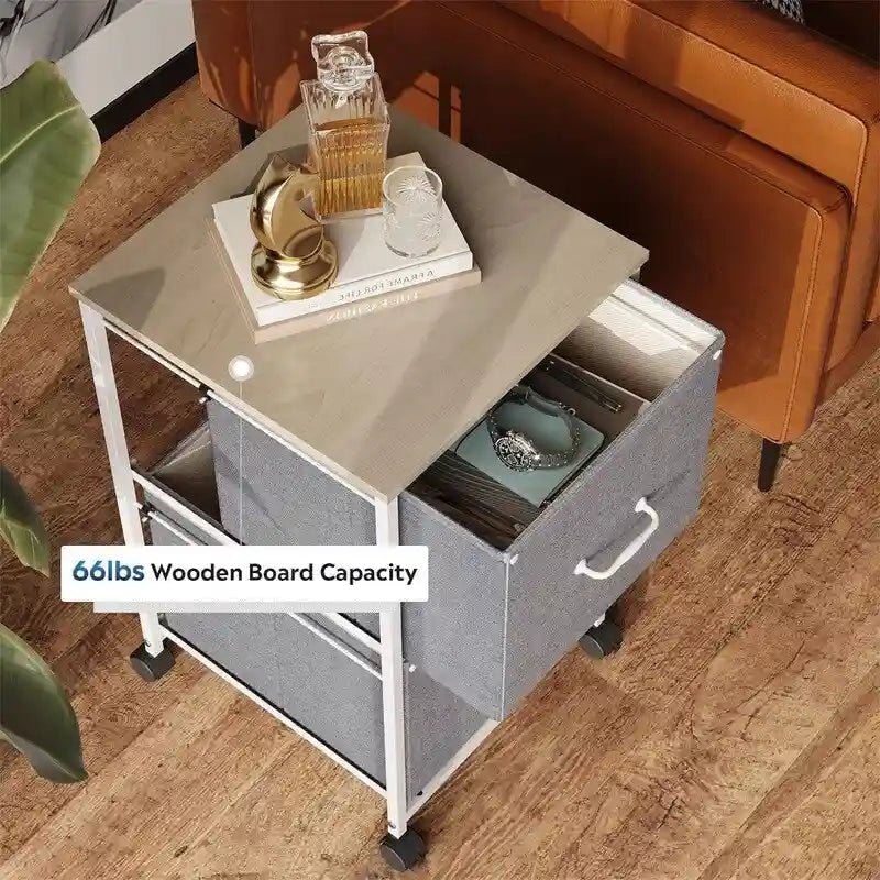 Archivador de 2 cajones, gabinete rodante de almacenamiento de madera con ruedas, gabinete auxiliar pequeño para colocar junto al sofá de la oficina