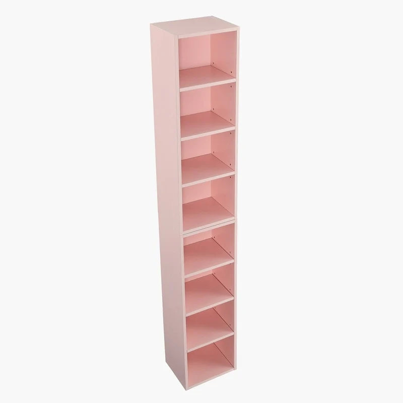 Estantería multimedia de 8 niveles, armario estrecho para guardar CD y DVD con estantes ajustables, librería alta y estrecha para exhibir libros