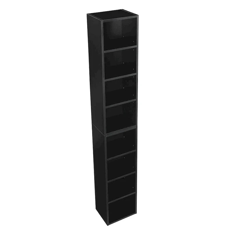 Estantería multimedia de 8 niveles, armario estrecho para guardar CD y DVD con estantes ajustables, librería alta y estrecha para exhibir libros