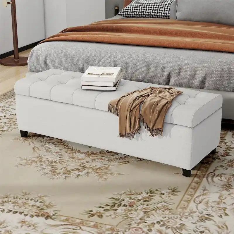 Tufted Linen Fabric Storage Bench