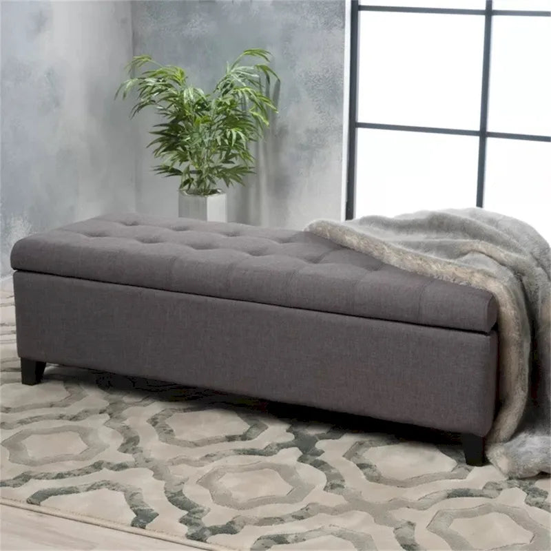 Tufted Linen Fabric Storage Bench