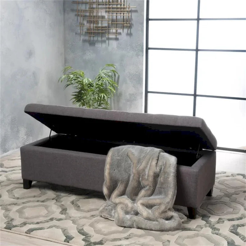 Tufted Linen Fabric Storage Bench
