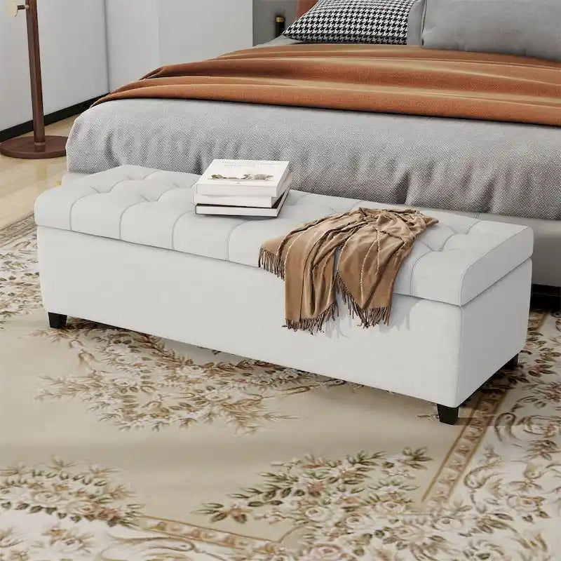 Tufted Linen Fabric Storage Bench