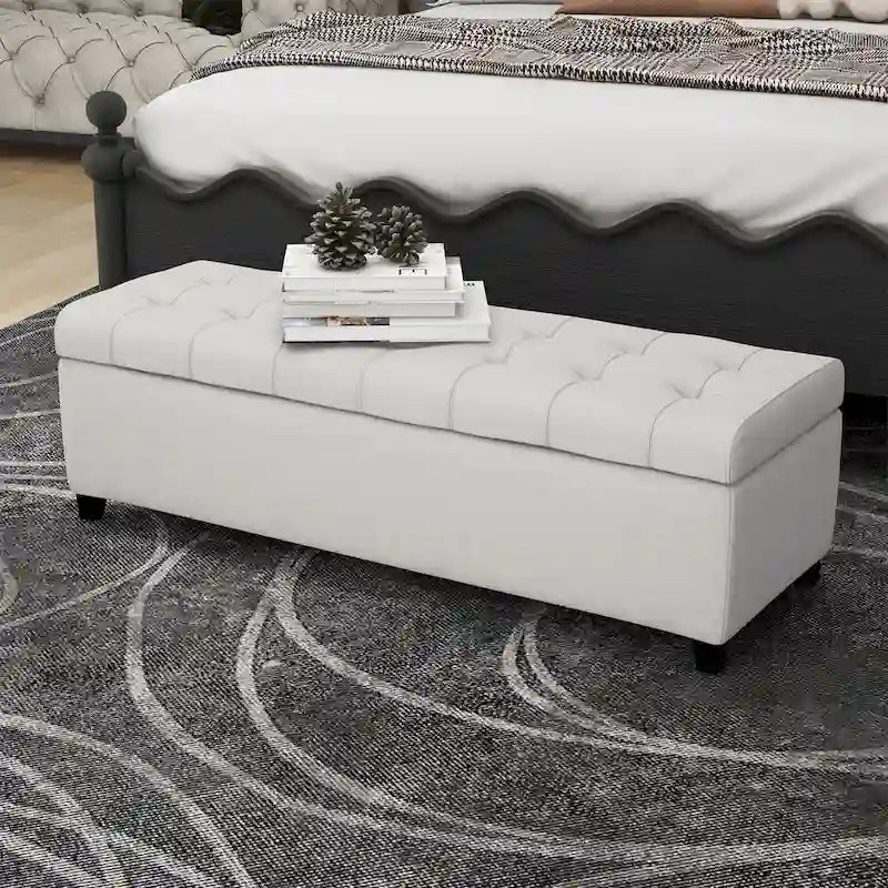 Tufted Linen Fabric Storage Bench