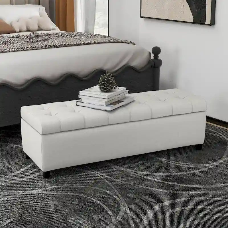 Tufted Linen Fabric Storage Bench