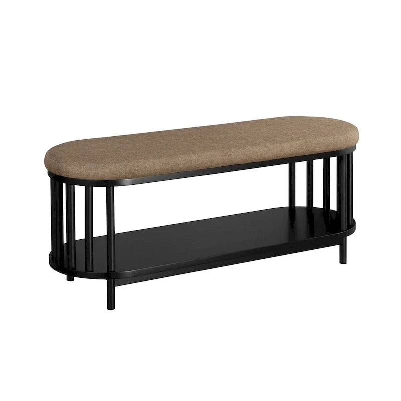 Banco de almacenamiento escandinavo con parte superior tapizada y estante inferior para sala de estar, dormitorio u oficina - Negro