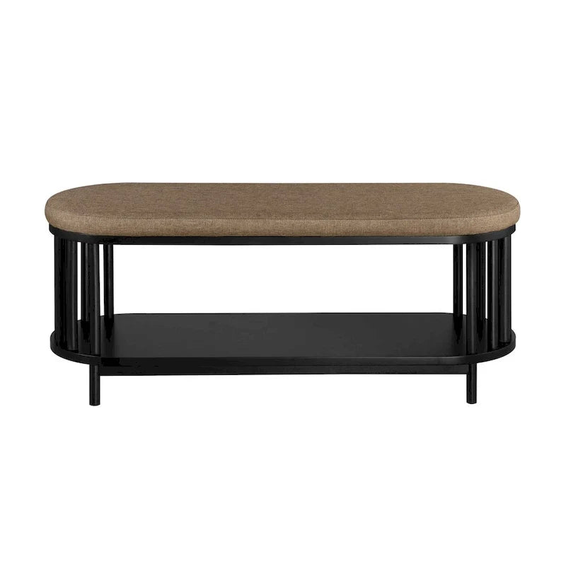 Banco de almacenamiento escandinavo con parte superior tapizada y estante inferior para sala de estar, dormitorio u oficina - Negro