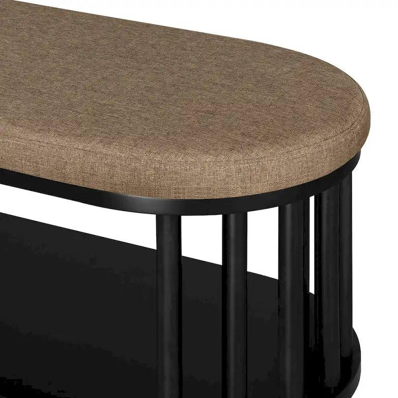 Banco de almacenamiento escandinavo con parte superior tapizada y estante inferior para sala de estar, dormitorio u oficina - Negro