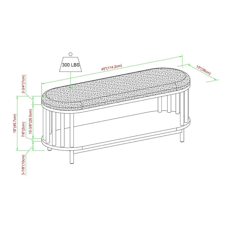 Banco de almacenamiento escandinavo con parte superior tapizada y estante inferior para sala de estar, dormitorio u oficina - Negro
