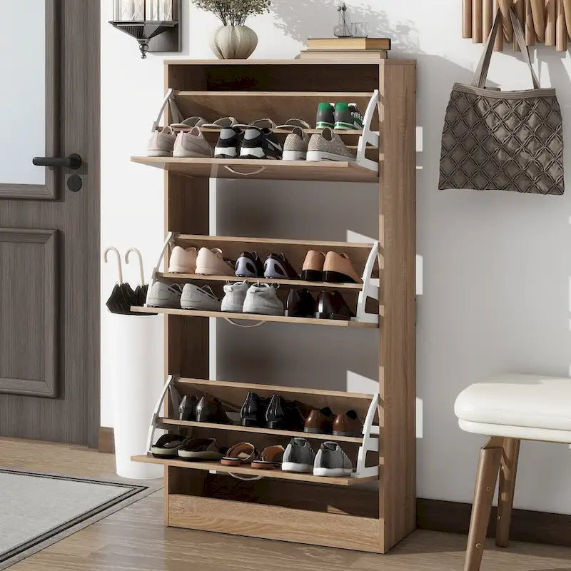 Zapatero con 3 cajones, organizador de madera para zapatos de 3 niveles para el recibidor
