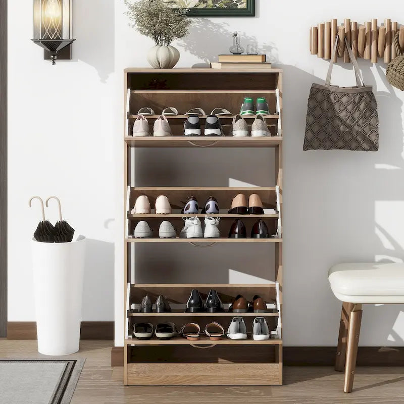 Zapatero con 3 cajones, organizador de madera para zapatos de 3 niveles para el recibidor