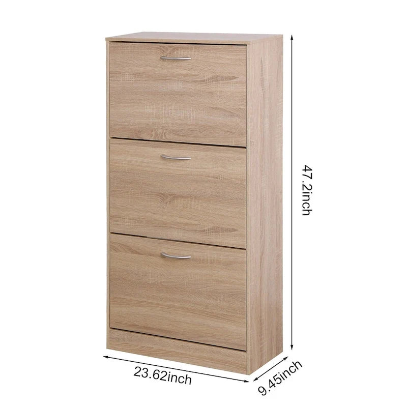 Zapatero con 3 cajones, organizador de madera para zapatos de 3 niveles para el recibidor