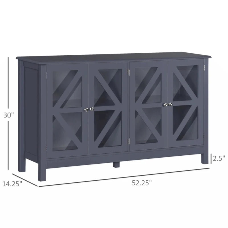 Sideboard, Buffet Cabinet with Tempered Glass Doors and Adjustable Storage Shelf, Credenza, Grey