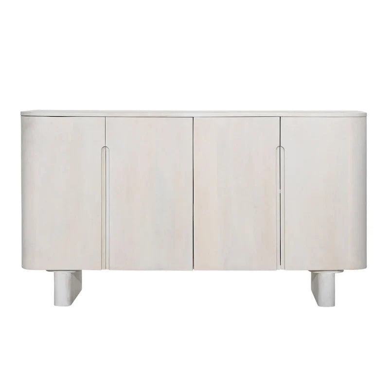 Aparador moderno curvo, mueble de almacenaje de madera con 4 puertas, gabinete decorativo color crema