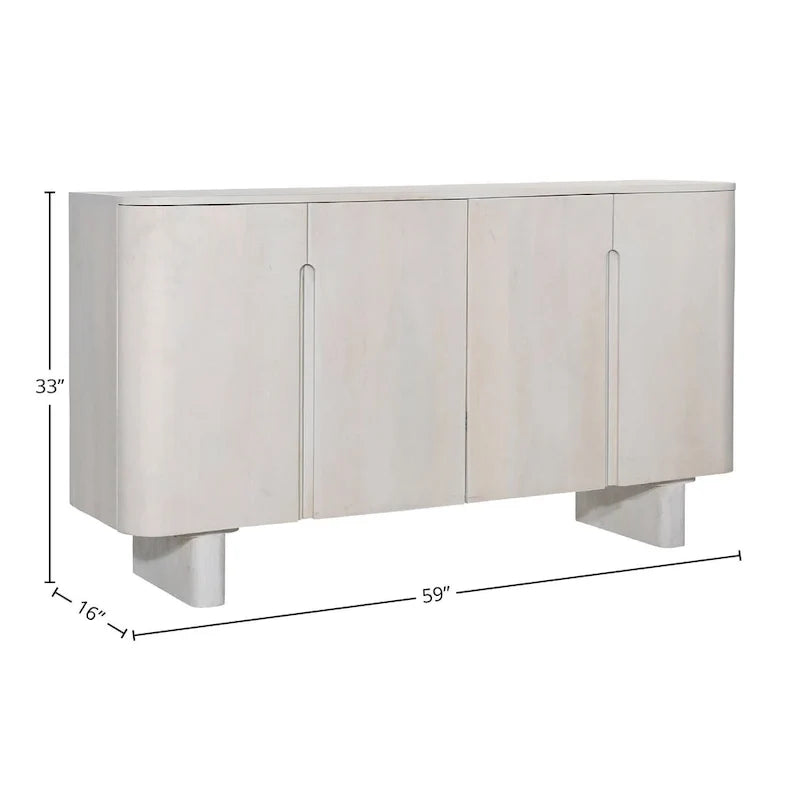 Aparador moderno curvo, mueble de almacenaje de madera con 4 puertas, gabinete decorativo color crema