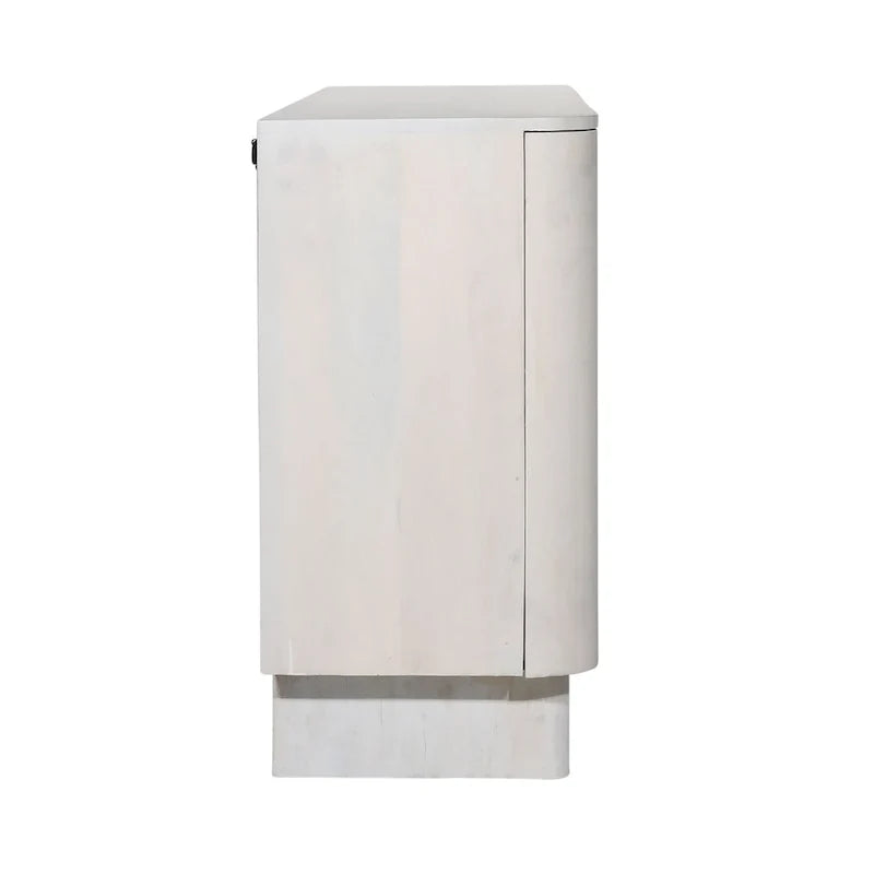 Modern Curved Sideboard Buffet Cabinet, 4-Door Wooden Storage Credenza, Cream Accent Cabinet