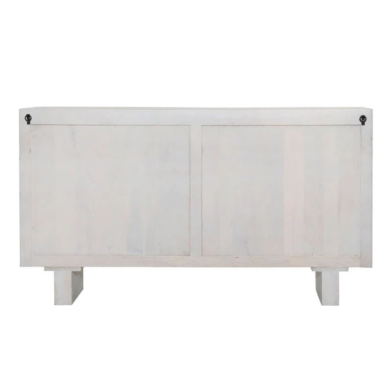 Modern Curved Sideboard Buffet Cabinet, 4-Door Wooden Storage Credenza, Cream Accent Cabinet