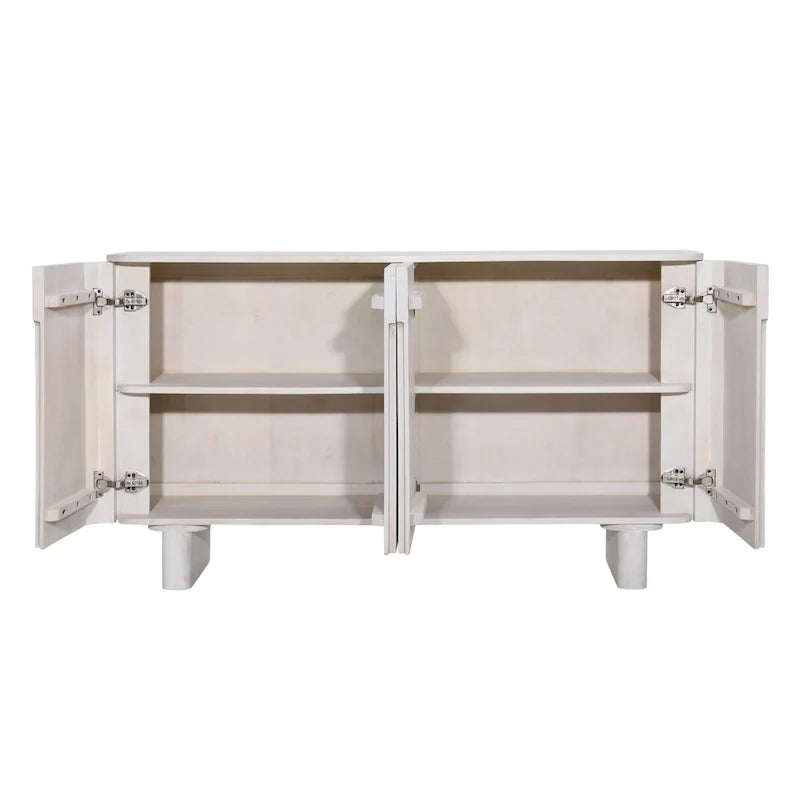 Aparador moderno curvo, mueble de almacenaje de madera con 4 puertas, gabinete decorativo color crema