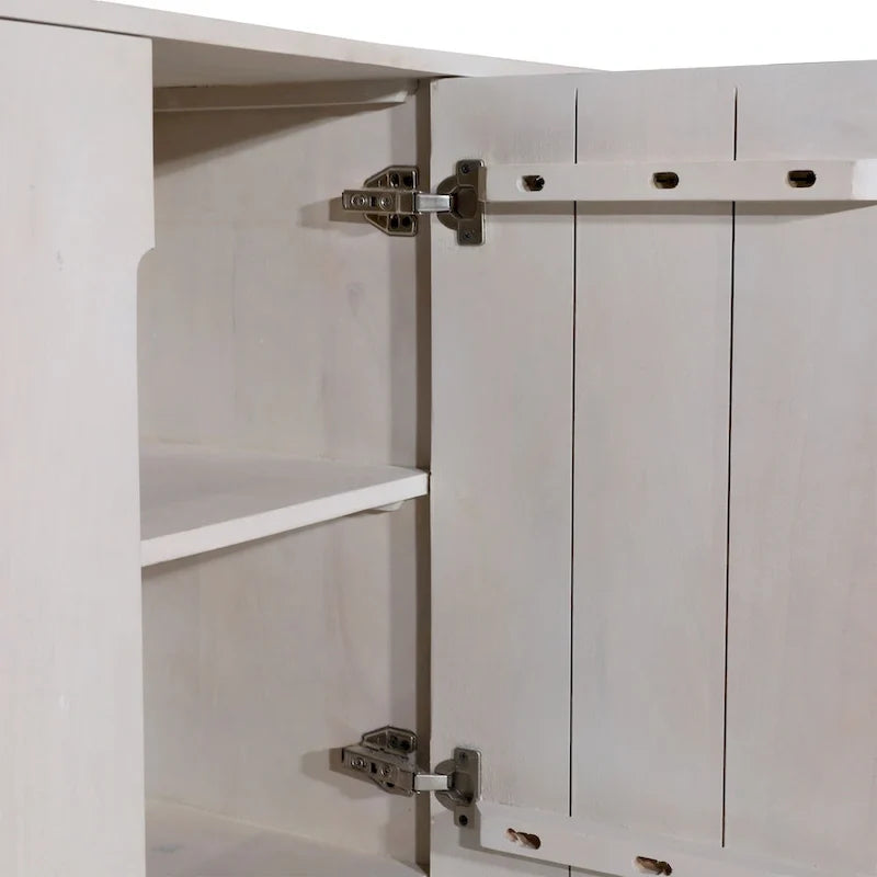 Aparador moderno curvo, mueble de almacenaje de madera con 4 puertas, gabinete decorativo color crema