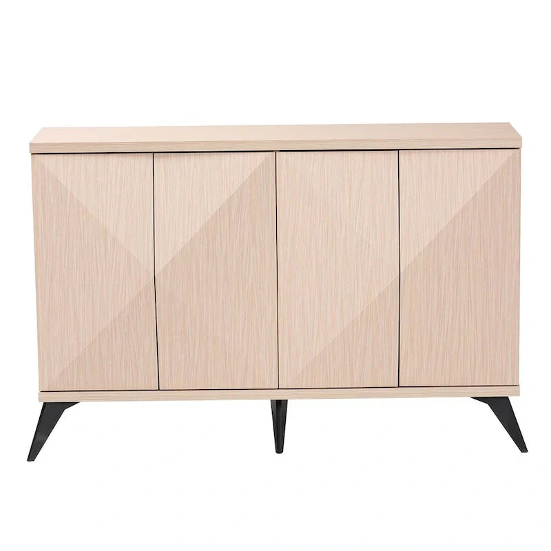 Mid-Century Modern Two-Tone Light Brown and Black Wood 4-Door Sideboard Buffet