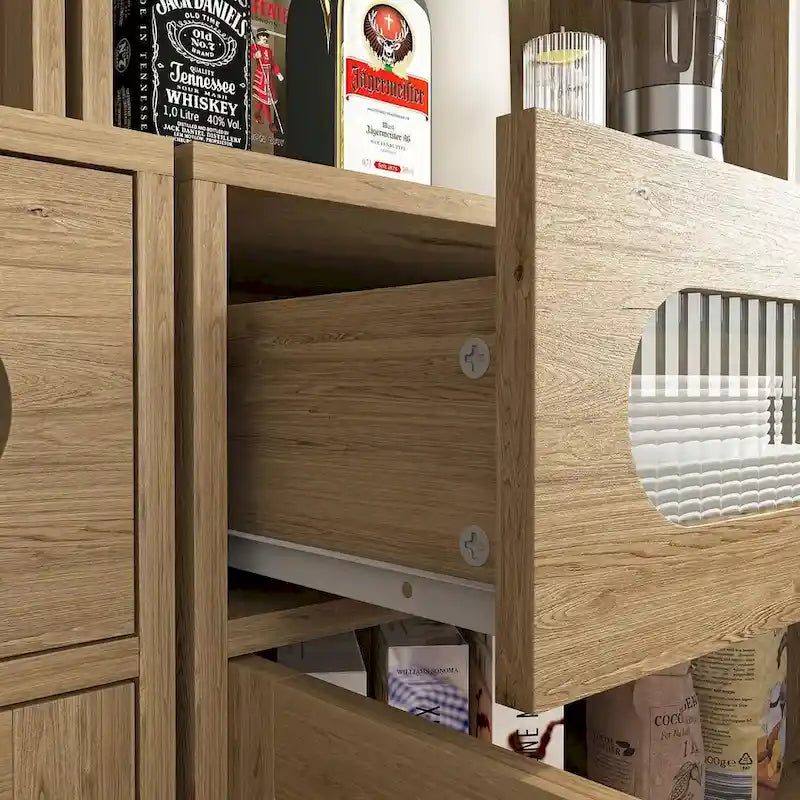 Kitchen Buffet and Hutch Wooden Storage Cupboard with Glass Accent Drawer, and Microwave Space