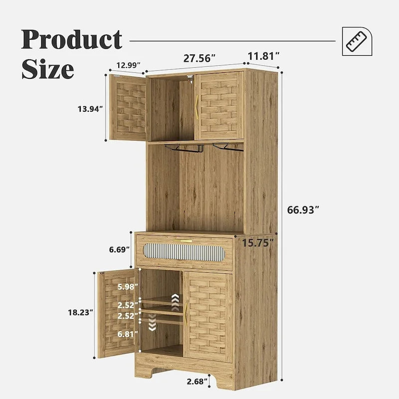 Kitchen Buffet and Hutch Wooden Storage Cupboard with Glass Accent Drawer, and Microwave Space