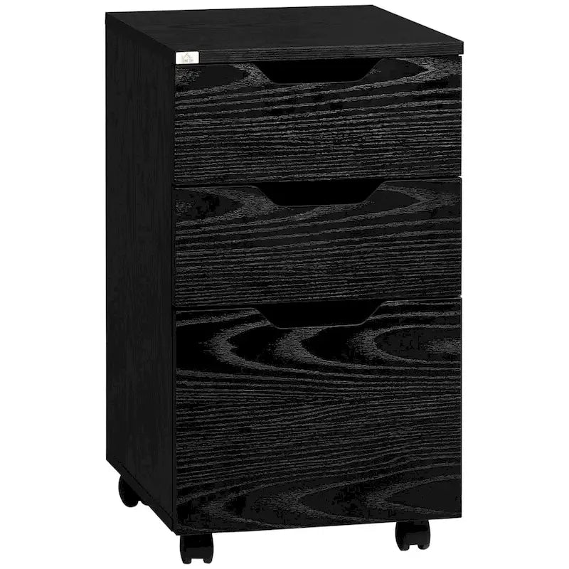 3 Drawer Office Storage Cabinet, Under Desk Cabinet with Wheels, Black Wood Grain