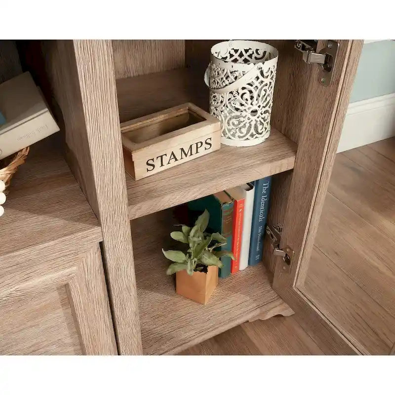 Buffet de rangement de style champêtre pour bureau, meuble en bois avec portes vitrées et tiroir, console buffet basse pour bureau à domicile