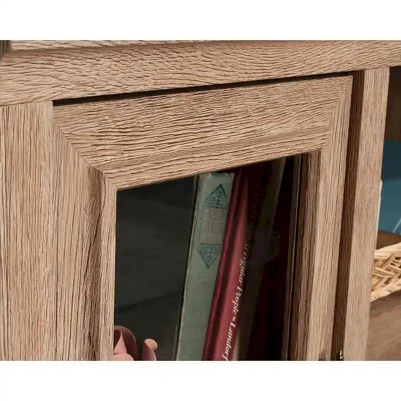 Buffet de rangement de style champêtre pour bureau, meuble en bois avec portes vitrées et tiroir, console buffet basse pour bureau à domicile