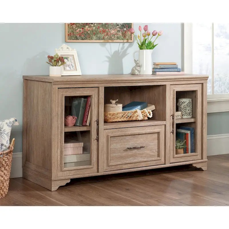 Buffet de rangement de style champêtre pour bureau, meuble en bois avec portes vitrées et tiroir, console buffet basse pour bureau à domicile