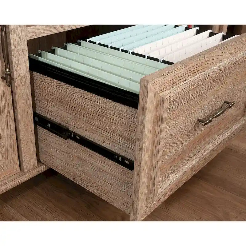 Buffet de rangement de style champêtre pour bureau, meuble en bois avec portes vitrées et tiroir, console buffet basse pour bureau à domicile