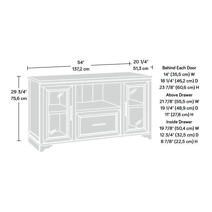 Buffet de rangement de style champêtre pour bureau, meuble en bois avec portes vitrées et tiroir, console buffet basse pour bureau à domicile