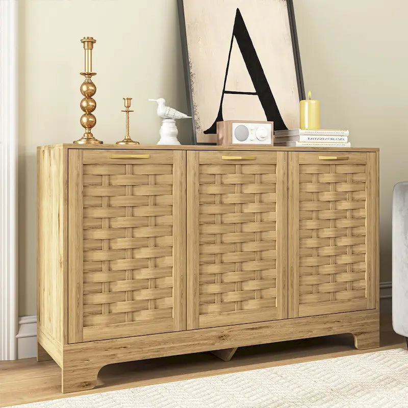 Woven Door Wooden Kitchen Sideboard Buffet