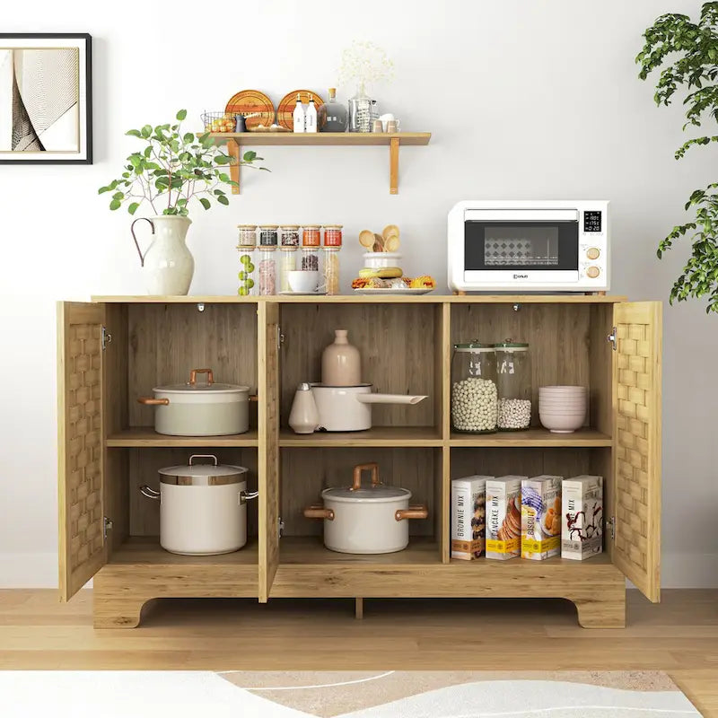 Woven Door Wooden Kitchen Sideboard Buffet