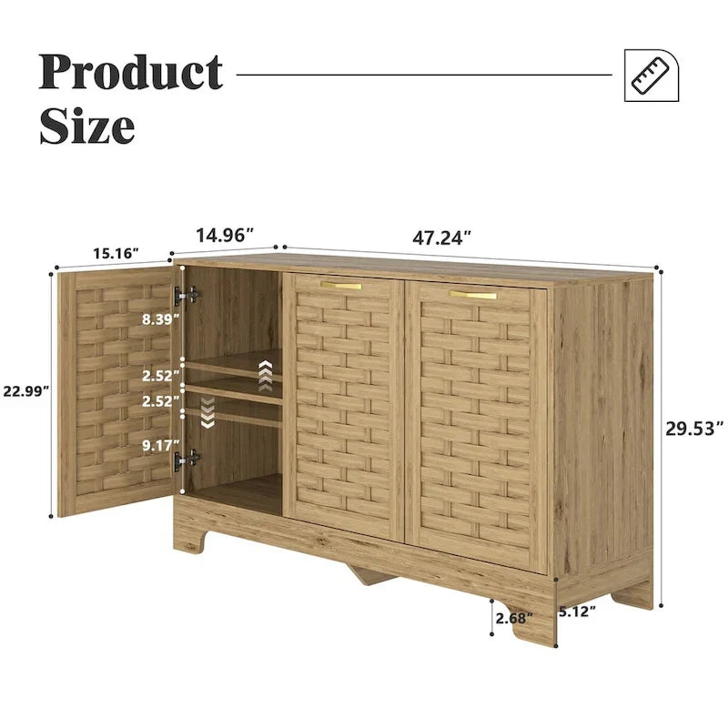 Woven Door Wooden Kitchen Sideboard Buffet