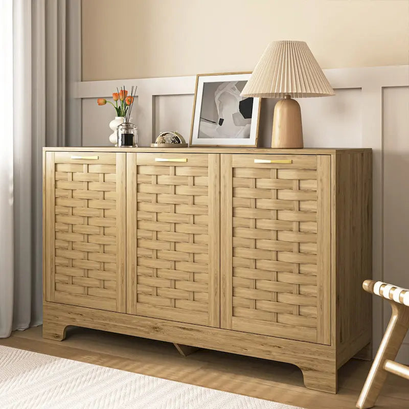 Woven Door Wooden Kitchen Sideboard Buffet